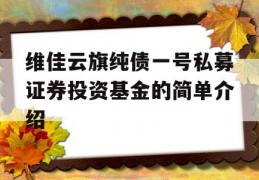 维佳云旗纯债一号私募证券投资基金的简单介绍