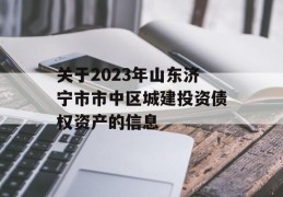 关于2023年山东济宁市市中区城建投资债权资产的信息