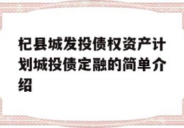 杞县城发投债权资产计划城投债定融的简单介绍