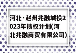 河北·赵州兆融城投2023年债权计划(河北兆融商贸有限公司)