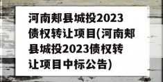 河南郏县城投2023债权转让项目(河南郏县城投2023债权转让项目中标公告)