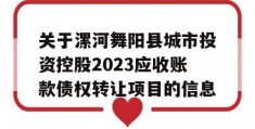 关于漯河舞阳县城市投资控股2023应收账款债权转让项目的信息