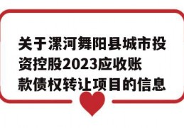 关于漯河舞阳县城市投资控股2023应收账款债权转让项目的信息