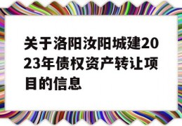 关于洛阳汝阳城建2023年债权资产转让项目的信息