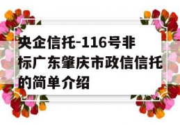 央企信托-116号非标广东肇庆市政信信托的简单介绍