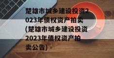 楚雄市城乡建设投资2023年债权资产拍卖(楚雄市城乡建设投资2023年债权资产拍卖公告)