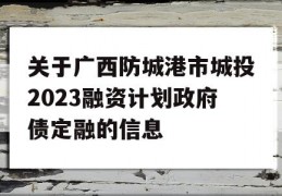 关于广西防城港市城投2023融资计划政府债定融的信息