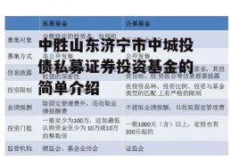 中胜山东济宁市中城投债私募证券投资基金的简单介绍