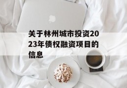 关于林州城市投资2023年债权融资项目的信息