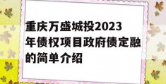 重庆万盛城投2023年债权项目政府债定融的简单介绍