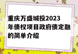 重庆万盛城投2023年债权项目政府债定融的简单介绍