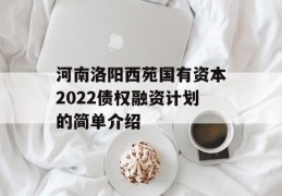 河南洛阳西苑国有资本2022债权融资计划的简单介绍