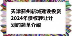 天津蓟州新城建设投资2024年债权转让计划的简单介绍