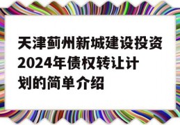 天津蓟州新城建设投资2024年债权转让计划的简单介绍