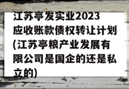 江苏亭发实业2023应收账款债权转让计划(江苏亭粮产业发展有限公司是国企的还是私立的)