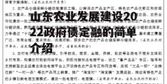 山东农业发展建设2022政府债定融的简单介绍