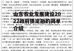 山东农业发展建设2022政府债定融的简单介绍