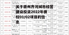 关于德州齐河城市经营建设投资2022年债权01/02项目的信息