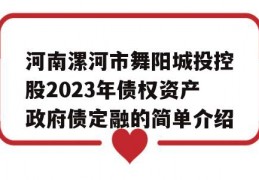 河南漯河市舞阳城投控股2023年债权资产政府债定融的简单介绍