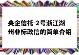 央企信托-2号浙江湖州非标政信的简单介绍