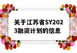 关于江苏省SY2023融资计划的信息