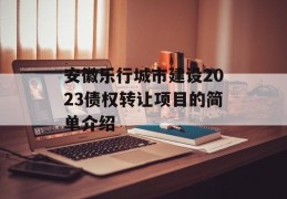 安徽乐行城市建设2023债权转让项目的简单介绍