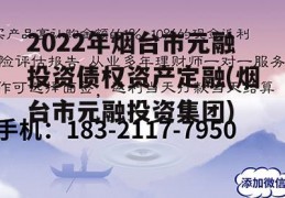 2022年烟台市元融投资债权资产定融(烟台市元融投资集团)