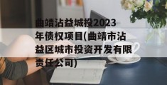 曲靖沾益城投2023年债权项目(曲靖市沾益区城市投资开发有限责任公司)