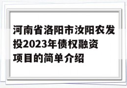 河南省洛阳市汝阳农发投2023年债权融资项目的简单介绍