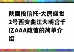 陕国投信托-大唐盛世2号西安曲江大明宫千亿AAA政信的简单介绍