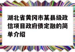 湖北省黄冈市某县级政信项目政府债定融的简单介绍