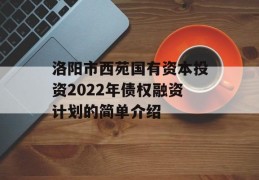 洛阳市西苑国有资本投资2022年债权融资计划的简单介绍