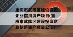 重庆市武隆区建设投资企业信用资产项目(重庆市武隆区建设投资企业信用资产项目公示)