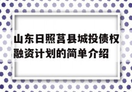 山东日照莒县城投债权融资计划的简单介绍