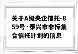 关于A级央企信托-859号·泰兴市非标集合信托计划的信息