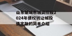 山东邹城市城资控股2024年债权转让城投债定融的简单介绍