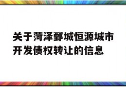 关于菏泽鄄城恒源城市开发债权转让的信息