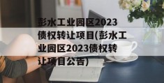 彭水工业园区2023债权转让项目(彭水工业园区2023债权转让项目公告)