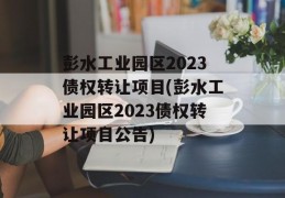 彭水工业园区2023债权转让项目(彭水工业园区2023债权转让项目公告)