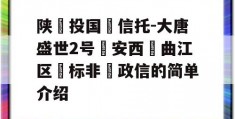 陕‮投国‬信托-大唐盛世2号‮安西‬曲江区‮标非‬政信的简单介绍