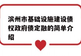 滨州市基础设施建设债权政府债定融的简单介绍