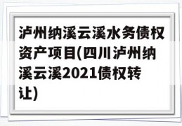 泸州纳溪云溪水务债权资产项目(四川泸州纳溪云溪2021债权转让)