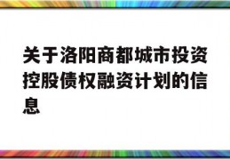 关于洛阳商都城市投资控股债权融资计划的信息