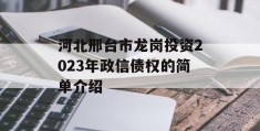 河北邢台市龙岗投资2023年政信债权的简单介绍