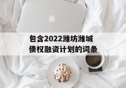 包含2022潍坊潍城债权融资计划的词条