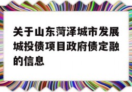 关于山东菏泽城市发展城投债项目政府债定融的信息