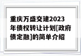 重庆万盛交建2023年债权转让计划[政府债定融]的简单介绍