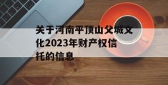 关于河南平顶山父城文化2023年财产权信托的信息