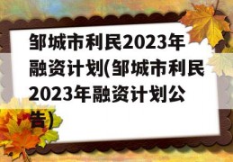 邹城市利民2023年融资计划(邹城市利民2023年融资计划公告)