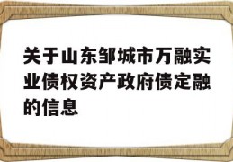 关于山东邹城市万融实业债权资产政府债定融的信息